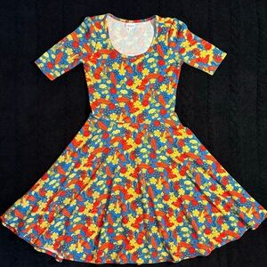 Cheerful floral LulaRoe fit and flare knit dress